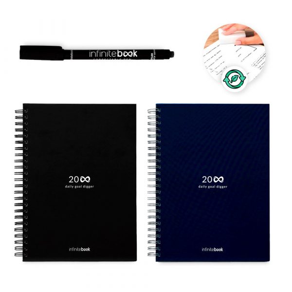 STARTER KIT INFINITE PLANNER A5. Súprava obsahuje „infinitebook“, čistiacu súpravu, fixku a držiak na fixky