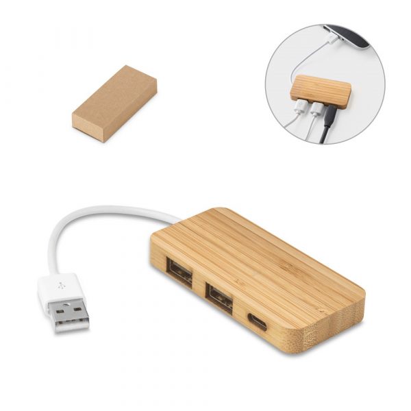 MOSER. HUB s 2 USB-A a 1 USB-C portom vyrobený z bambusa
